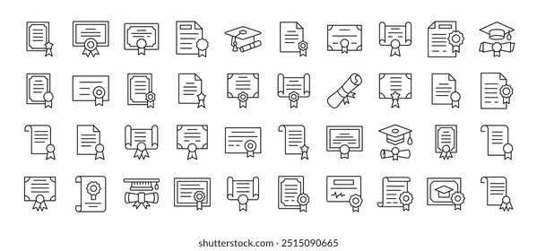 Award, Diploma, Certificate Icon Set for UI, Placards, Books, Apps. Editable Stroke. Suitable for Web Sites, Books, Cards, Apps