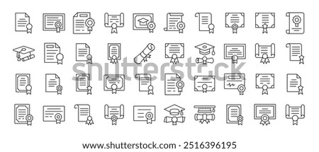 Award, Diploma, Certificate Simple Isolated Line Icons Collection. Editable Stroke. Suitable for Web Sites, Books, Cards, Apps