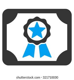 Award Diploma vector icon. Style is bicolor flat symbol, blue and gray colors, rounded angles, white background.