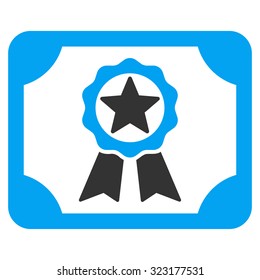Award Diploma vector icon. Style is bicolor flat symbol, blue and gray colors, rounded angles, white background.