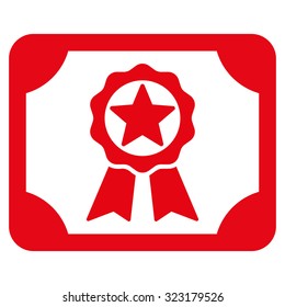 Award Diploma vector icon. Style is flat symbol, red color, rounded angles, white background.