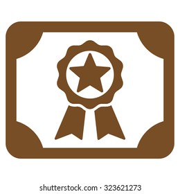 Award Diploma vector icon. Style is flat symbol, brown color, rounded angles, white background.