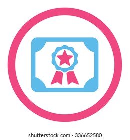 Award Diploma vector icon. Style is bicolor flat rounded symbol, pink and blue colors, rounded angles, white background.