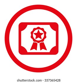 Award Diploma vector icon. Style is flat rounded symbol, red color, rounded angles, white background.