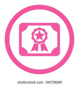 Award Diploma vector icon. Style is flat rounded symbol, pink color, rounded angles, white background.
