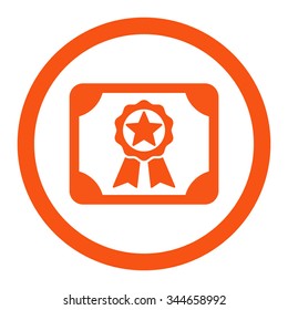 Award Diploma vector icon. Style is flat rounded symbol, orange color, rounded angles, white background.