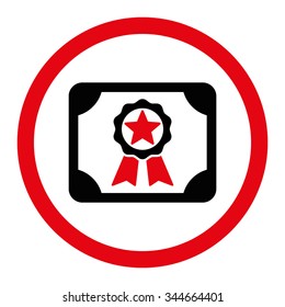 Award Diploma vector icon. Style is bicolor flat rounded symbol, intensive red and black colors, rounded angles, white background.