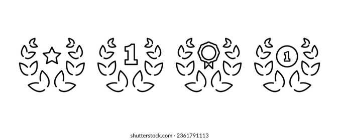 Award doodle hand drawn icon set. Laurel wreath with star medal for first place. Vector EPS 10