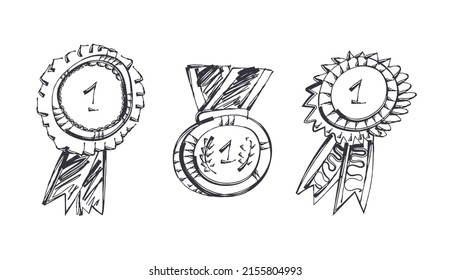 conjunto de ilustraciones vectoriales de doodle de premio