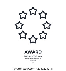 Award editable stroke outline icon isolated on white background flat vector illustration. Pixel perfect. 64 x 64.