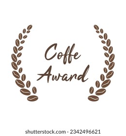 Award emblem with coffee bean shape. winner, roasted coffee beans. Vector