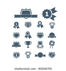 award, emblem, trophy flat isolated web icons, signs, illustrations set, vector