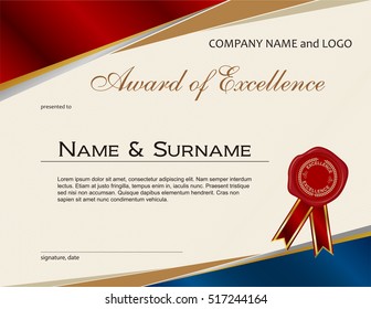 Award Of Excellence With Wax Seal And Ribbon