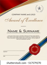 Award of Excellence with wax seal and ribbon portrait version