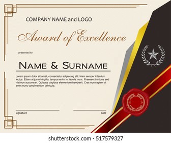 Award of Excellence with wax seal and ribbon