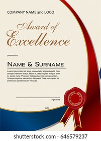 Award of Excellence with wax seal and ribbon portrait version