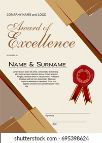 Award of Excellence with wax seal and ribbon portrait version