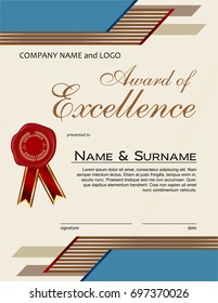 Award of Excellence with wax seal and ribbon portrait version
