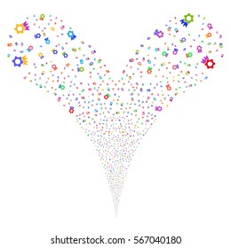 Award fireworks stream. Vector illustration style is flat bright multicolored iconic symbols on a white background. Object double fountain created from random design elements.