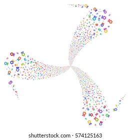 Award fireworks swirl rotation. Vector illustration style is flat bright multicolored iconic symbols on a white background. Object spiral constructed from random icons.