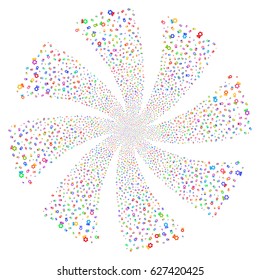 Award fireworks swirl rotation. Vector illustration style is flat bright multicolored iconic symbols on a white background. Object flower combined from random pictograms.