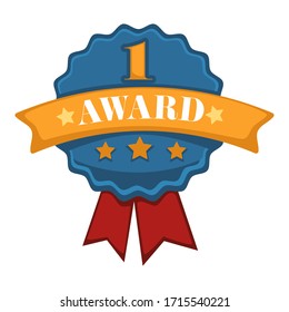 Award for first place in competition or challenge. Isolated banner for winner or champion, best trophy with stars and ribbons. Honors to leader, certificate for superiority, vector in flat style