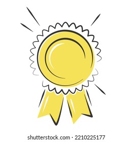 Award, first place medal. Hand drawn vector illustrations isolated on white background.