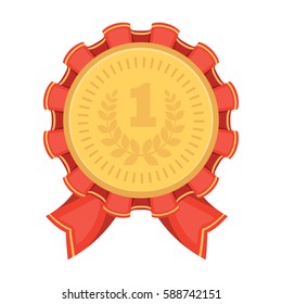 The award for first place.Gold medal with the red ribbon of the winner Olympics.Awards and trophies single icon in cartoon style vector symbol stock illustration.