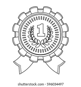 The award for first place.Gold medal with the red ribbon of the winner Olympics.Awards and trophies single icon in outline style vector symbol stock illustration.