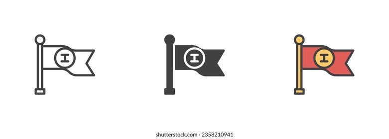 Indicador de premio conjunto de iconos de estilos diferentes. Línea, glifo y contorno relleno versión colorida, contorno y signo vectorial relleno. Símbolo, ilustración del logotipo. Gráficos vectoriales