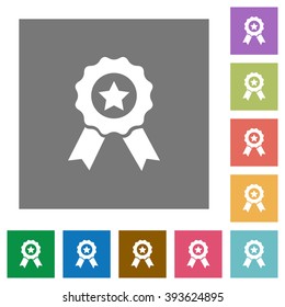 Award flat icon set on color square background.