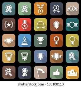 Award flat icons with long shadow, stock vector