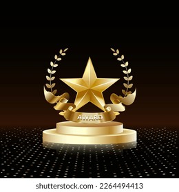 The award is in the form of a star on a pedestal with a wreath and a ribbon in gold.