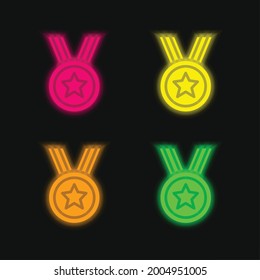 Award four color glowing neon vector icon
