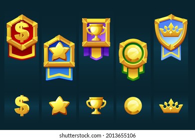 Award gold badges with icons for the winner ui games.