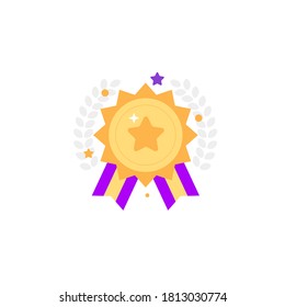 Award Gold medal with Star Circle Icon. Flat Design Vector Illustrationю.