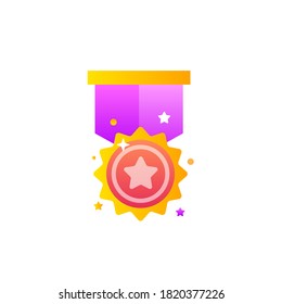 Award Gold medal with Star Circle Icon. Flat Design Vector Illustrationю.