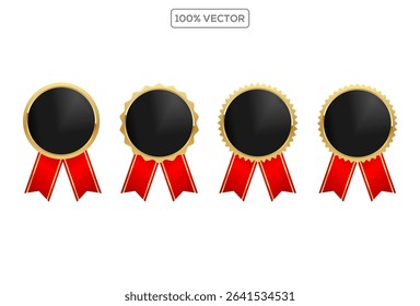 Award golden black variation medals 3d realistic vector color illustration on transparant background