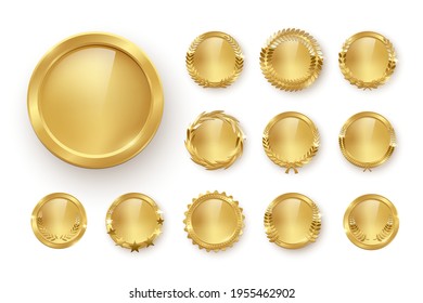 Goldene Blankomedaille, 3d realistische Abbildung. Erste Stelle Medaillen mit Lorbeerblättern. zertifiziert. Qualität leer, leerer Abzeichen, Emblem Set.