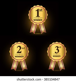 Award golden label of First, second and third winner. Vector set