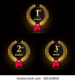 Award Golden Label Of First, Second And Third Winner. Vector Set