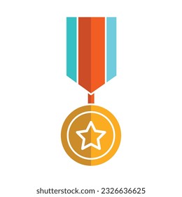 Award golden medal with ribbon and star symbol icon vector. Reward and achievement symbol stock illustration. Youth sport medal stamp icon for web or game interface. Prize for championship.