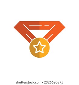 Award golden medal with star and orange ribbon colour icon vector. Reward and achievement symbol stock illustration. Youth sport medal icon for web or game interface. Prize for championship.