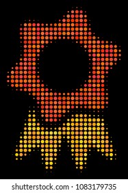 Award halftone vector icon. Illustration style is dot iconic award symbol on a black background. Halftone matrix is constructed with circle pixels.