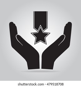 Award in hand icon, recommend, appreciate concept