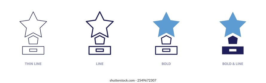 Icono de puntos destacados del premio en 4 estilos diferentes. Línea delgada, línea, negrita y línea negrita. Estilo duotono. Trazo editable.