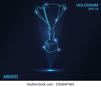 The award is a hologram. Digital and technology sports cup background. Futuristic design award