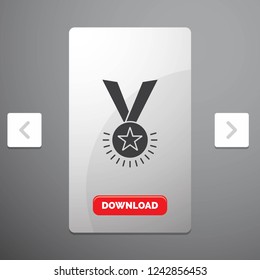 Award, honor, medal, rank, reputation, ribbon Glyph Icon in Carousal Pagination Slider Design & Red Download Button
