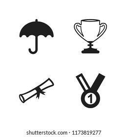 award icon. 4 award vector icons set. umbrella, big trophy and medal with number icons for web and design about award theme