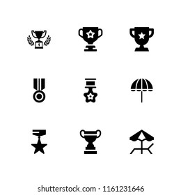 award icon. 9 award set with first prize trophy, umbrella, trophy and prize vector icons for web and mobile app